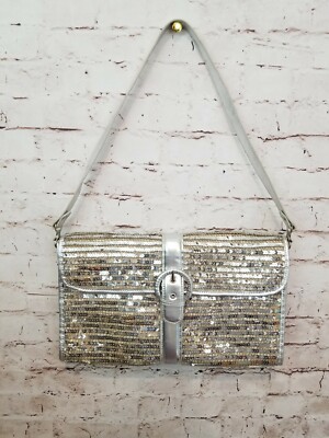 Colin Colette Handbag Straw Silver Sequin Detachable strap