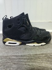Jordan Flight Club 91 Black Metallic Gold Shoes-Size 6y