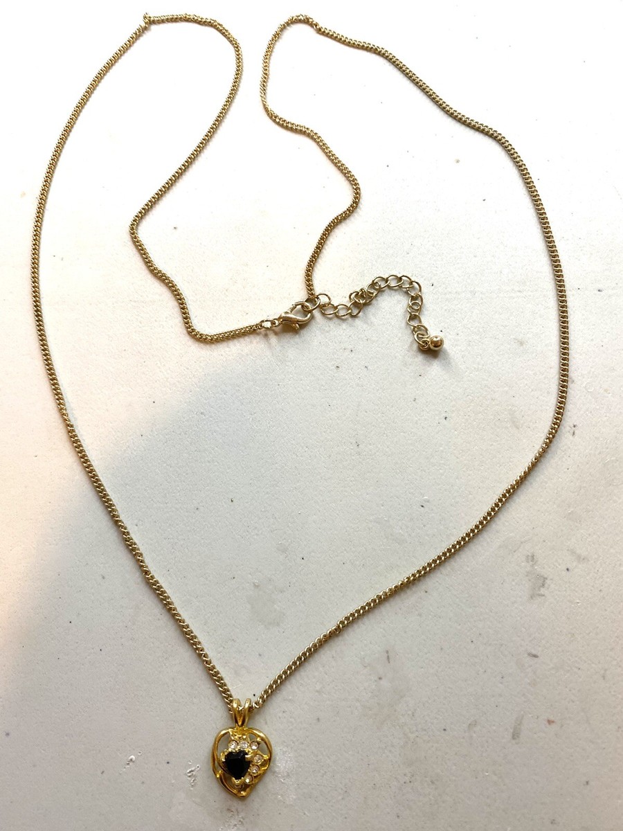 2.45 Vintage necklace, gold tone, chain, black crystal pendant