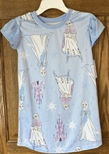 Disney Frozen Girls Nightgown Light Blue Short Flutter Sleeves Size 6