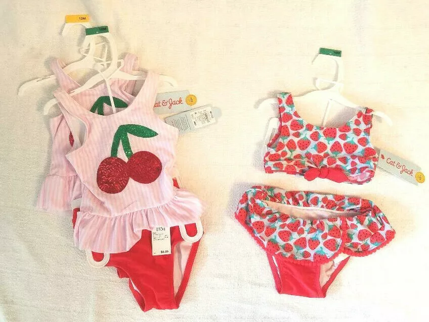 Cat & Jack Toddlers Girls' 2 pc Bathing Suits Cherry or Strawberry NWT