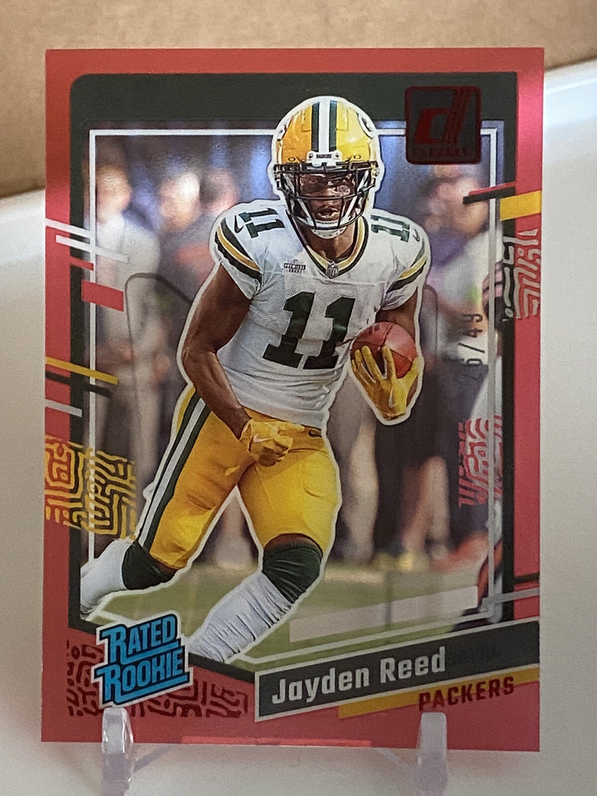 2023 Panini Donruss Clearly JAYDEN REED #68 RC Rated Rookie RED /49 Packers