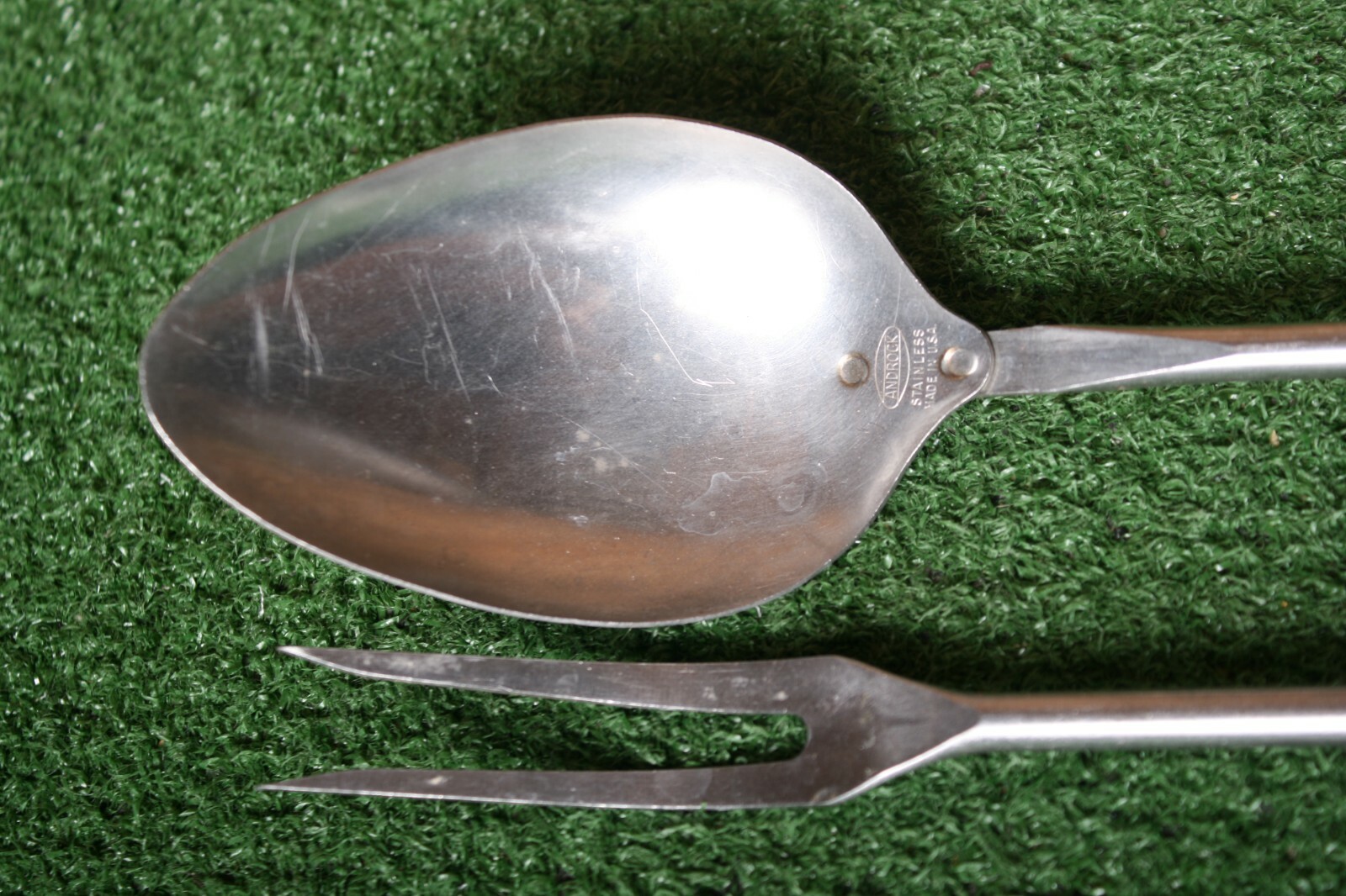 Vintage ANDROCK BARBQ Long Stainless Steel Wood Handled Serving Spoon