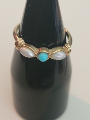 Avon Ring Womens Faux Turquoise Impressions 1983 Gold Tone Estate | eBay
