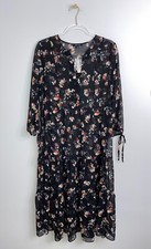 Madewell Women's Sheer Button-Front Tier Midi Dress Carnation Toss Sz M $158 NWT