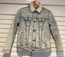 ABERCROMBIE 1892 KIDS Sherpa Lined Jean Jacket Sz 11/12 Faded Blue Warm Exc