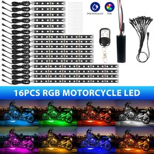 16pcs Motorcycle Rgb Led Strip Light Under Glow Neon Kit Bluetooth App Control