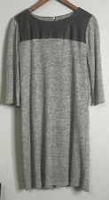 THML Gray Knit Lined Faux Leather 3/4 Sleeve Shift Dress Size M Knee Length