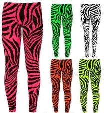 New Women Ladies Full length Fluorescent Neon Zebra Print Leggings UK Size 8-26