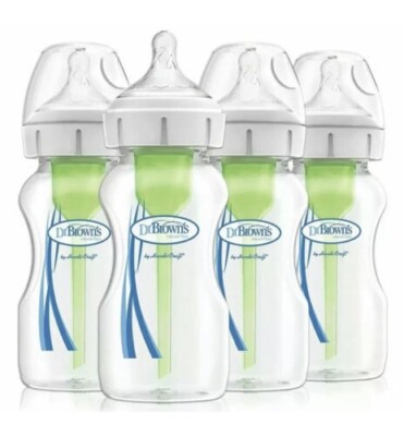 Dr. Brown's Natural Flow Wide Neck Baby Bottle, 9 Oz 4 Count, BPA FREE plastic