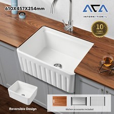 Space Saving ACA White Porcelain Reversible Front Farmhouse Butler Kitchen Sink
