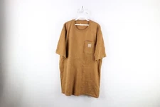 Vtg Carhartt Mens Large Tall Faded Spell Out Short Sleeve Pocket T-Shirt Brown