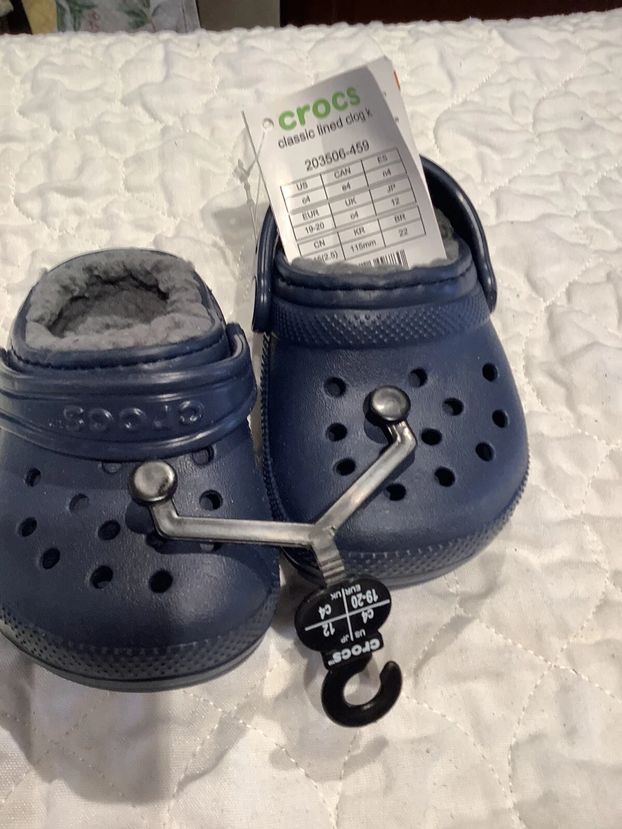 kids lined crocs size 4 navy blue eBay