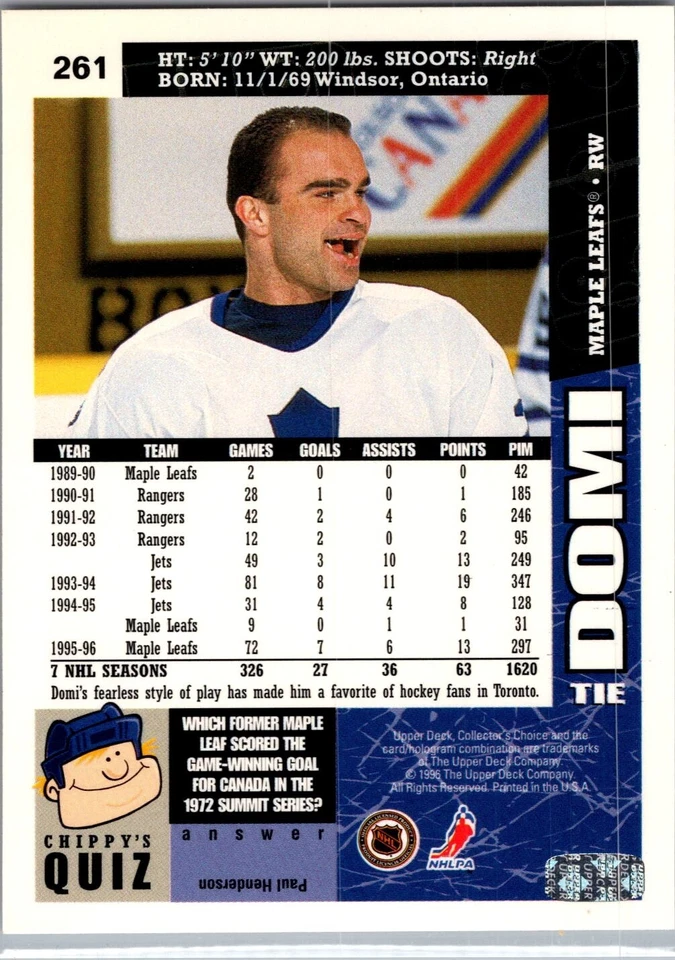1996-97 Upper Deck Collector's Choice - #261 Tie Domi - Image 2 of 2
