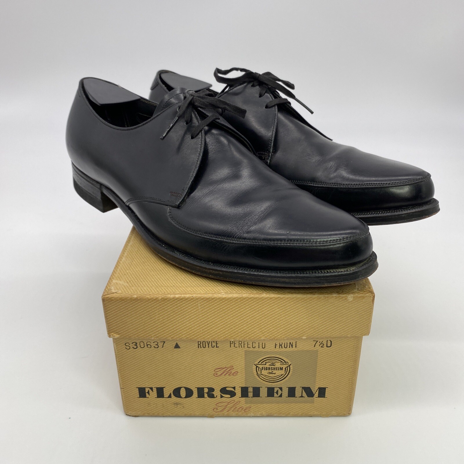 SAOLA VINTAGE FLORSHEIM 9C ""THE PLATEAU"" ANNI '60 VINTAGE NERO VELLUTO POLPACCIO DERBY 20662 RARO
