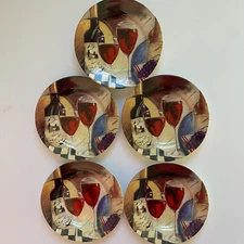 Cider House AppetizerDessert Plates 6” Set Of 5 Red Wine Grapes Cheese Ceramic