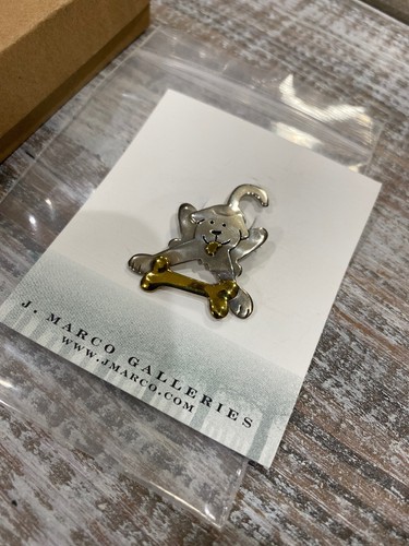 J Marco Galleries Silver With Gold Dog Bone Far Fetched Brooch NWT Box Sterling