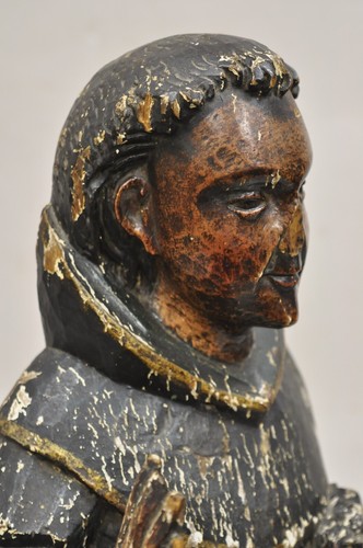 Antique Polychromed Carved Wood Religious Spanish Priest 18" Sculpture Figure - Picture 5 of 12