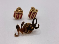 Vintage Avon Noel Pin  Christmas Present Earring Bundle Goldtone