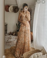 ASTR The Label Fritillaria Maxi Cut Out Dress in Peach/White Small