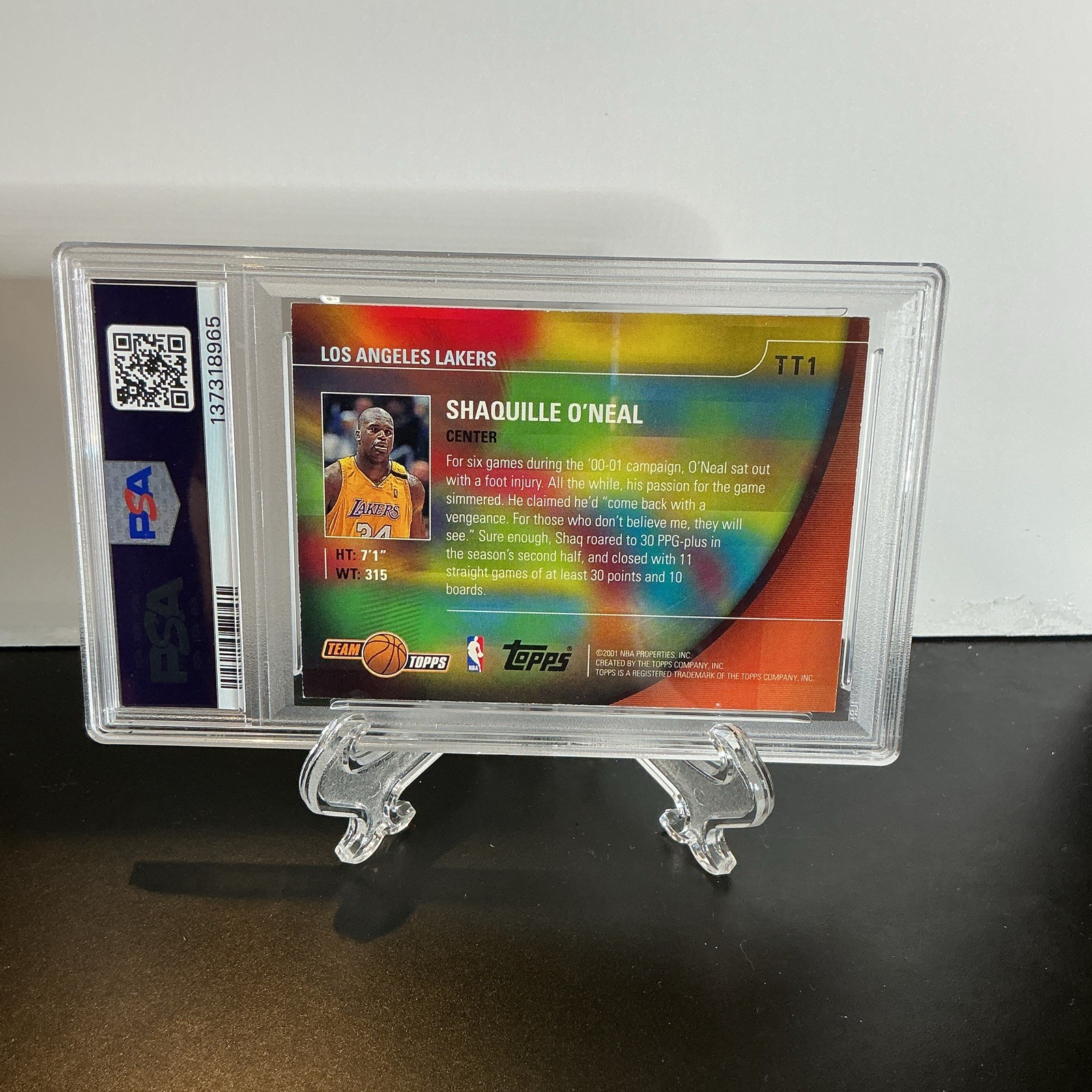 Topps 2001-02 Team Topps Shaquille O'Neal Lakers #TT1 PSA 6 Insert view 4