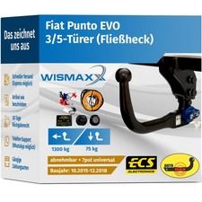 ANHÄNGERKUPPLUNG vert. abnehmbar für Fiat Punto EVO 15-18 +7pol E-Satz ABE