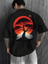 Short-Sleeved T-Shirt Featuring a National Trend Landscape Design, with Prints