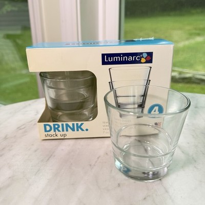 Luminarc Stack Up 7oz Glasses Set of 4 NIB Made in USA Old Stock H9763 Tempered