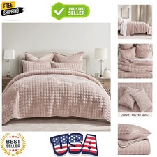 Luxury Velvet Quilt Set King Size Bedding Sets, Ultra Soft Velvet Comforter S...