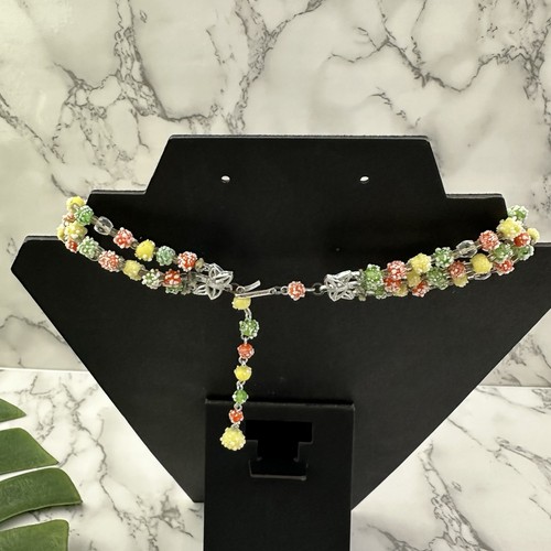 Vintage 70s Made in Japan Layered Choker Necklace Green Orange Sugared Beads - Picture 3 of 5