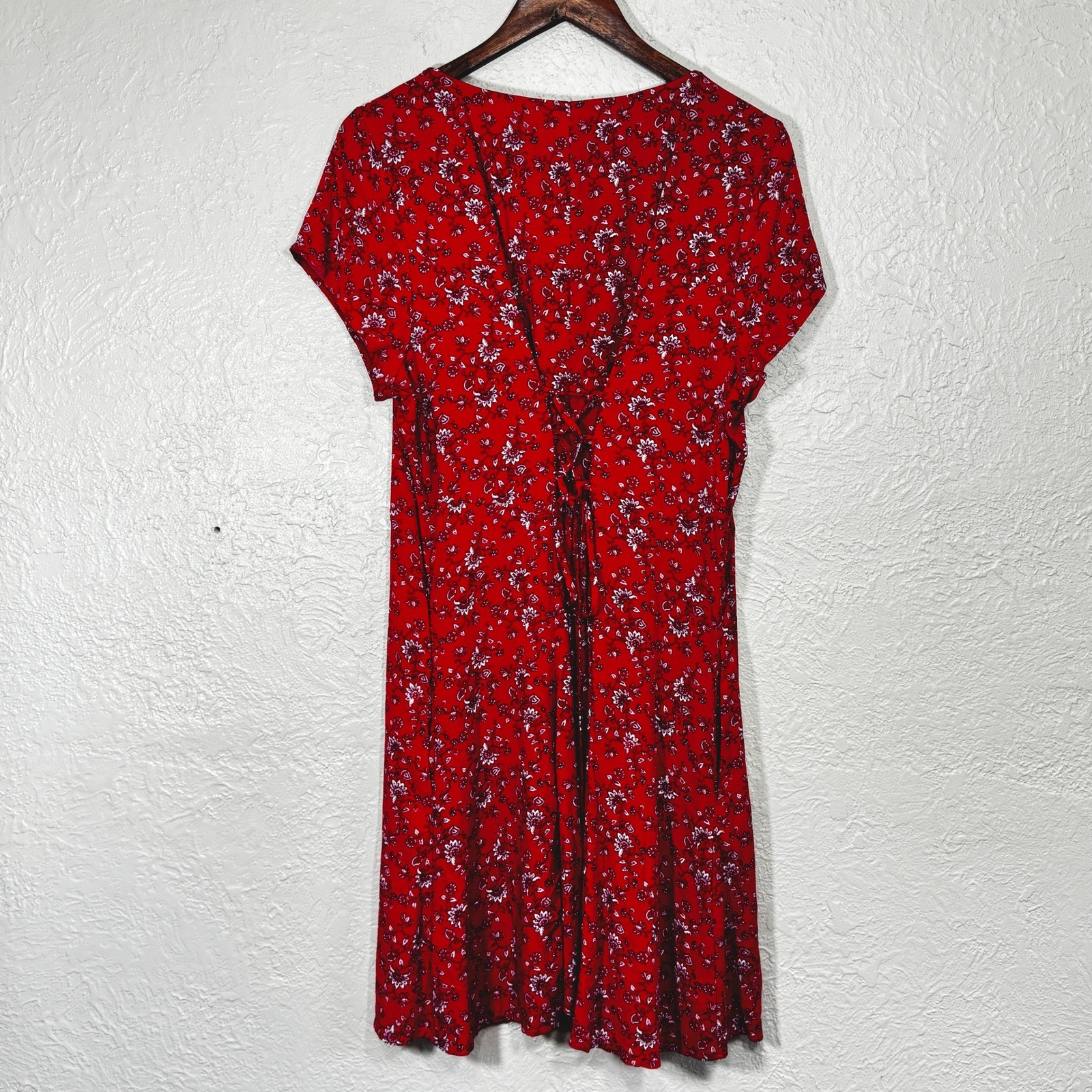 Ditsy Floral Cottagecore Shift Dress XL Lace Up Button Front Peasant Festival