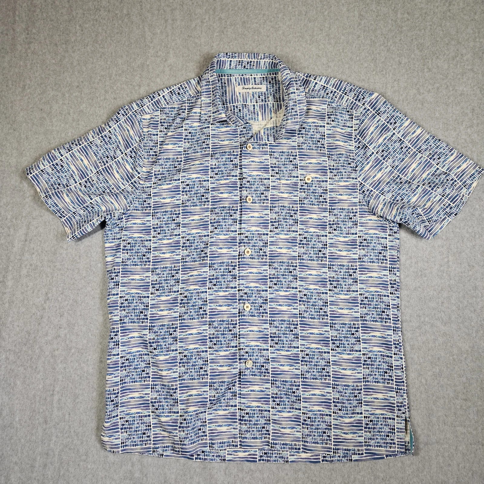 Tommy Bahama Men's L/G Blue Abstract Pattern Silk Blend Casual Button Down Shirt