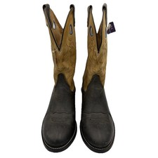 Double-H Western Boots Mens 13D Black Tan Western Cowboy Leather Made USA DH1535