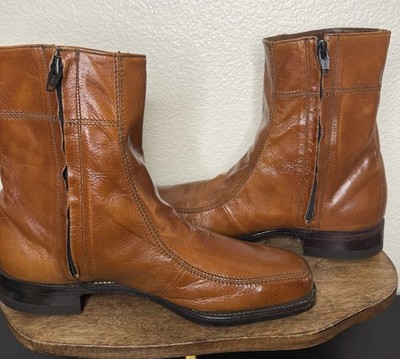 Vintage 60s 70s Florsheim Cognac Leather Side Zip Boots Mens 8D