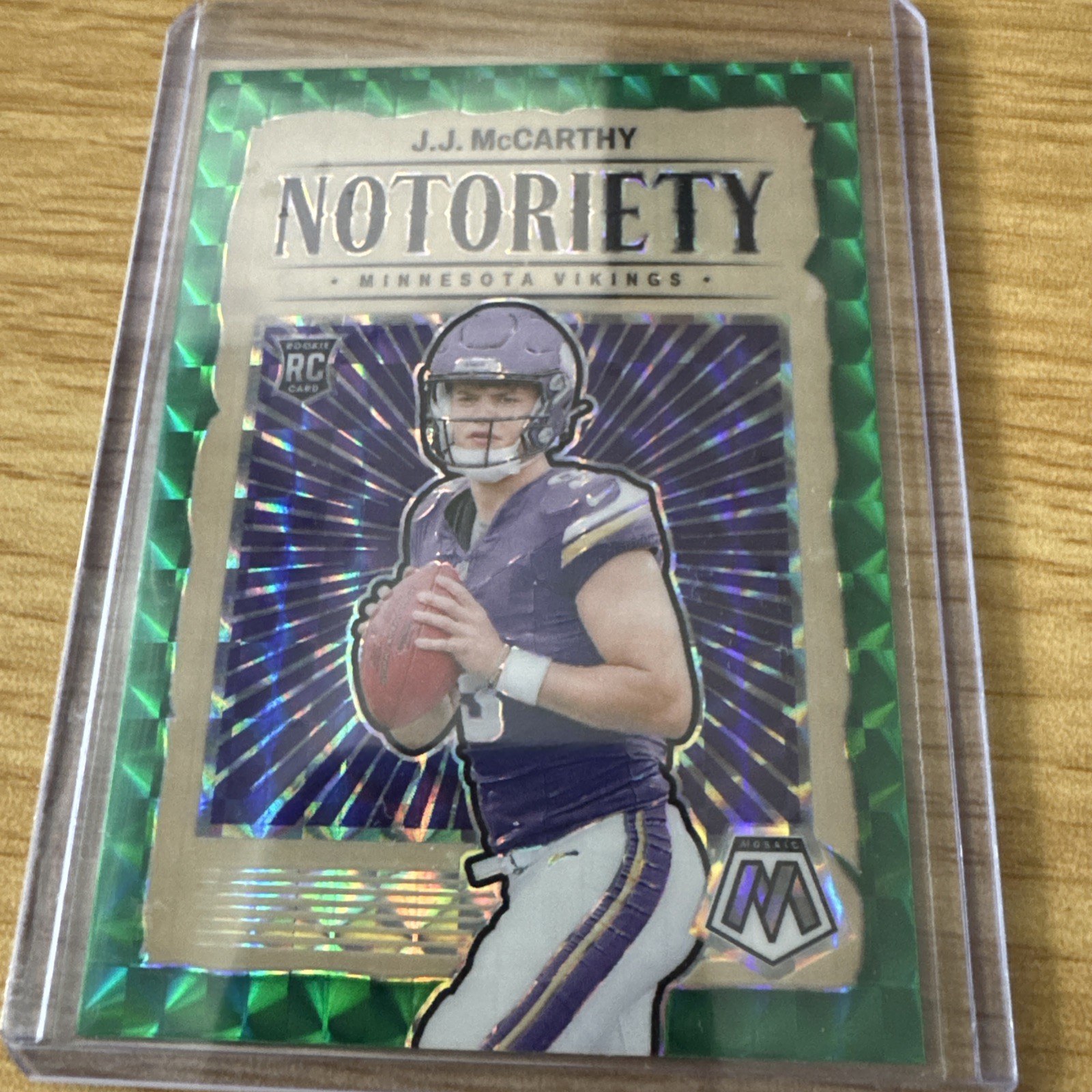 2024 Panini Mosaic - Notoriety J.J. McCarthy #21 Green Mosaic Prizm (RC)