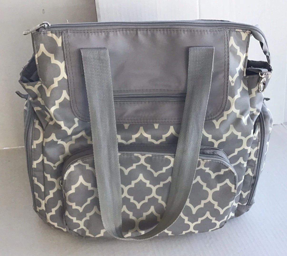 Fisher Price Tote Diaper Bag in Grey/Cream Lattice Design
