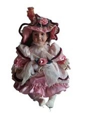 Leonardo Collector’s Porcelain Doll Rhona 12” Seated Pink Victorian Dress