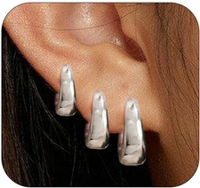 Small Hoop Earrings Set for Women,Trendy 14K Gold Plated Sterling Silver Small C