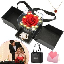 1Pc Preserved Red Real Rose With Heart Necklace Eternal Flowers Rose With Golden