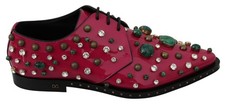 Dolce & Gabbana Pink Leather Crystals Dress Broque Women's Shoes Authentic
