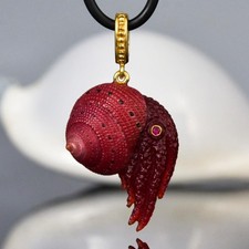 Red Strawberry Shell Octopus Pendant Chalcedony Gold Vermeil 925 Silver 7.14g