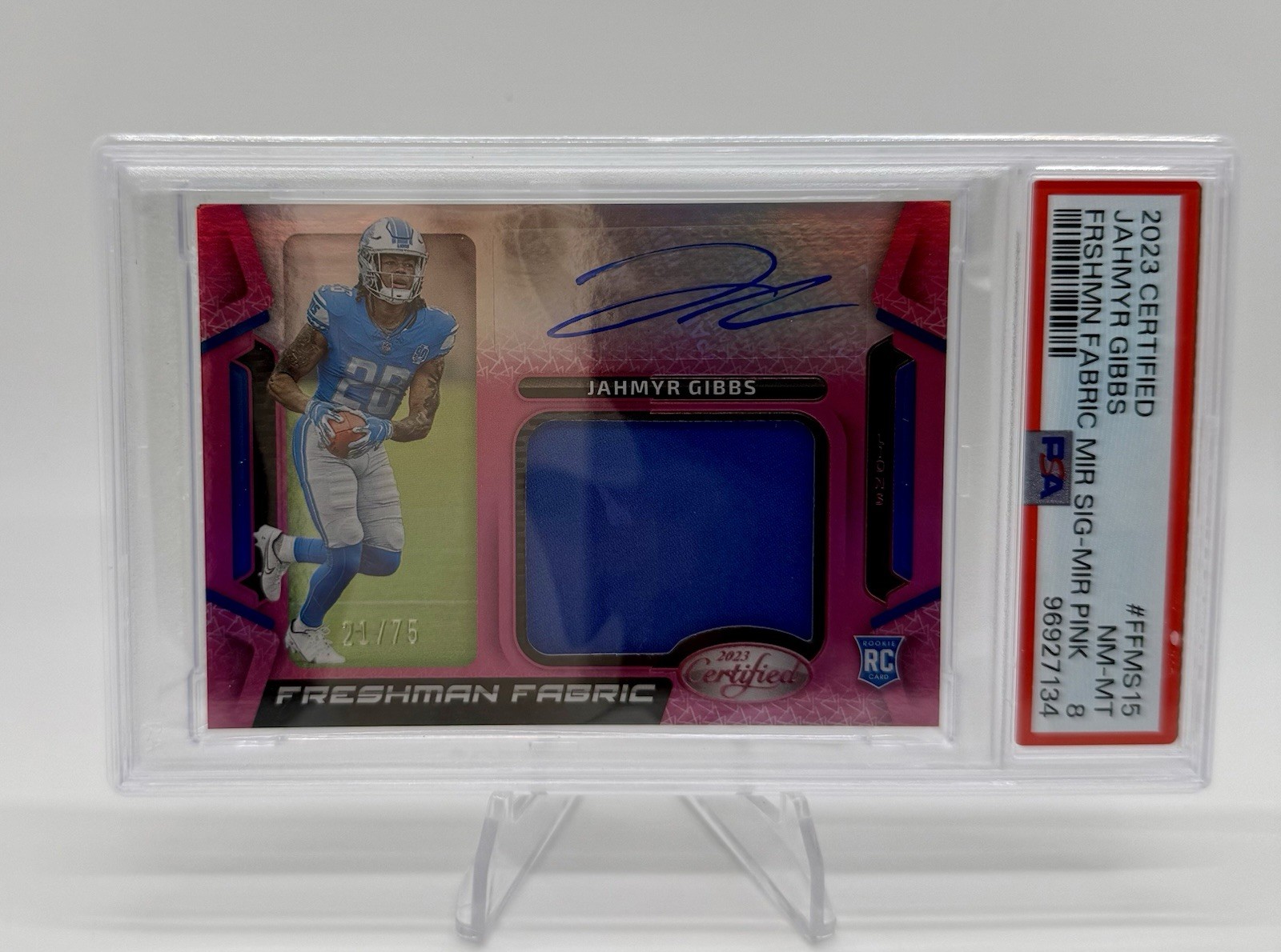 2023 Panini Certified Jahmyr Gibbs Rpa Rookie Patch Auto /75 Lions Rc PSA 8 view 1