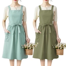 2 Pack Pinafore Apron for Women Cotton Linen Vintage Cute Pinafore Dress Sage...