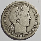 1898-S Barber Half Dollar 50c Coin ~ 90% Silver Coin (A164)