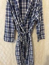 VTG Victoria's Secret GOLD LABEL Plaid Robe M/L Blue White Cotton Wrap 90s Y2K