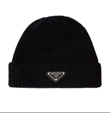 Unisex Black PRADA Beanie Hat