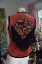 Vintage Rust Leather Fringe Vest   Red Lined   Western Biker Core   Size Small