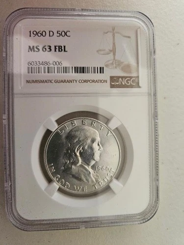 1960 D NGC MS63 FBL Franklin Half Dollar 6033486-006 Free Shipping.