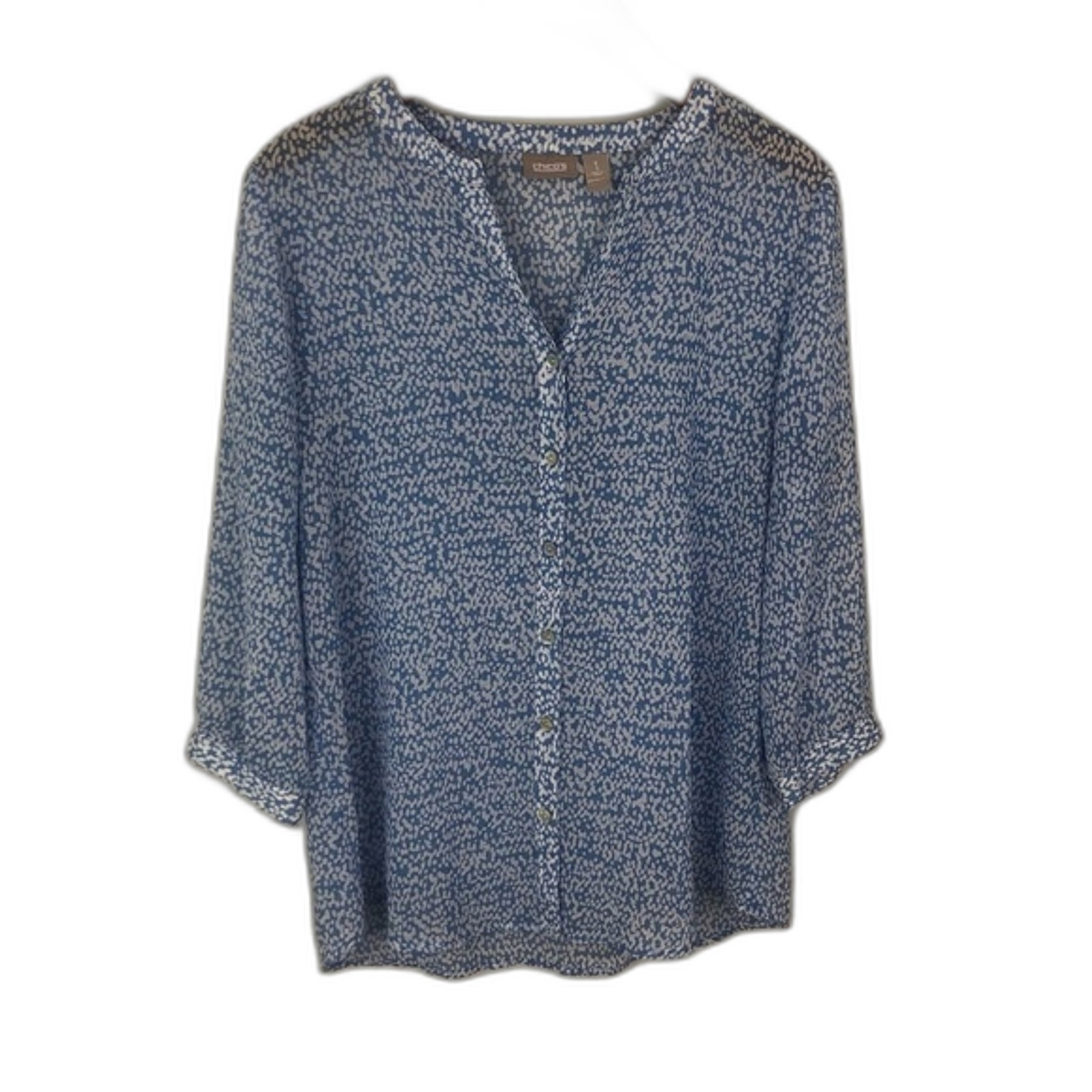 Chico’s Dotted Button-Up Blouse Size Medium - image 1