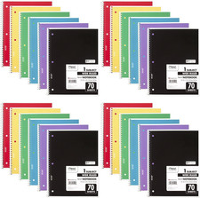 Spiral Notebook, 24 Pack, 1 Subject, Wide Ruled Paper, 7-1/2" X 10-1/2", 70 Shee
